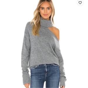Paige Raundi Cold Shoulder Turtleneck Sweater in Light Grey